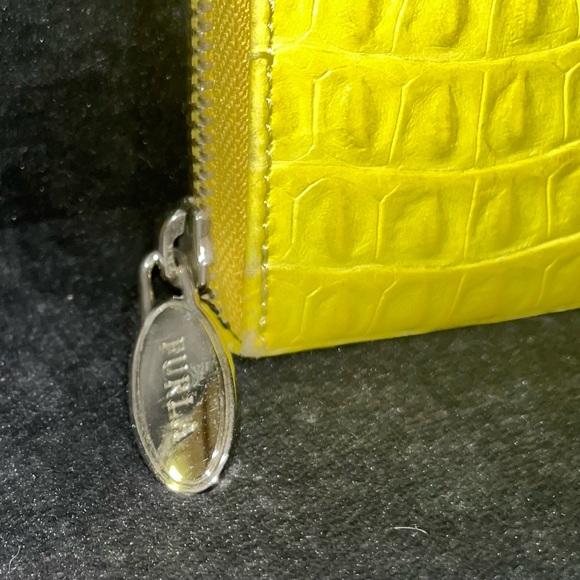 Furla Long Wallet Leather Ostrich Embossed Yellow NWOT - Picture 2 of 7
